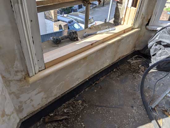 Image shows a new hard wood replacement window sill